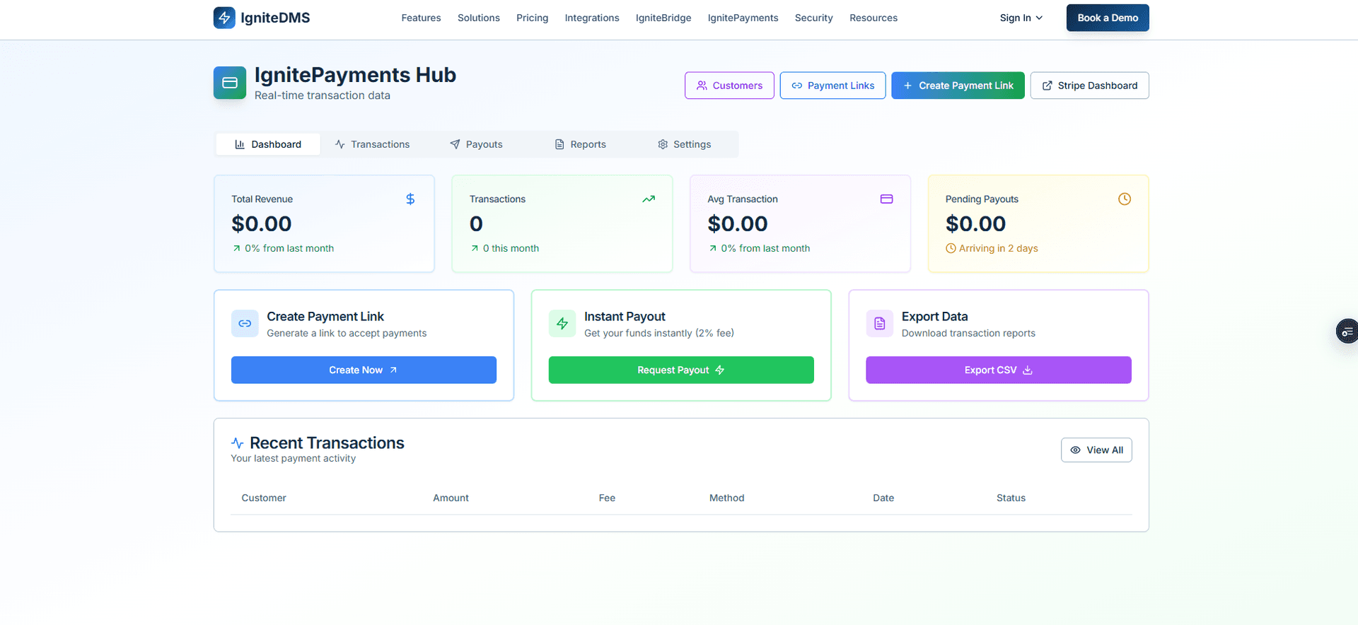 Admin Dashboard - Complete overview of all transactions, payment links, and customer activity in real-time