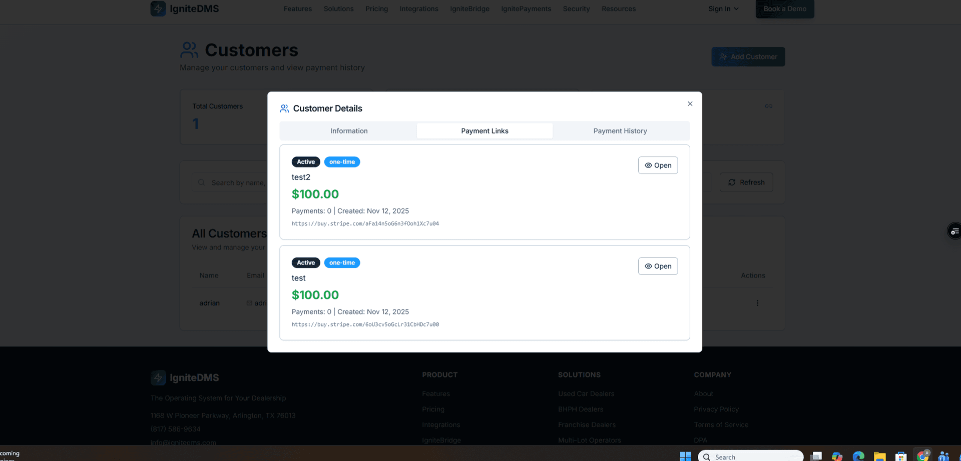 Customer Hub - Manage customer details, view payment history, and send payment requests