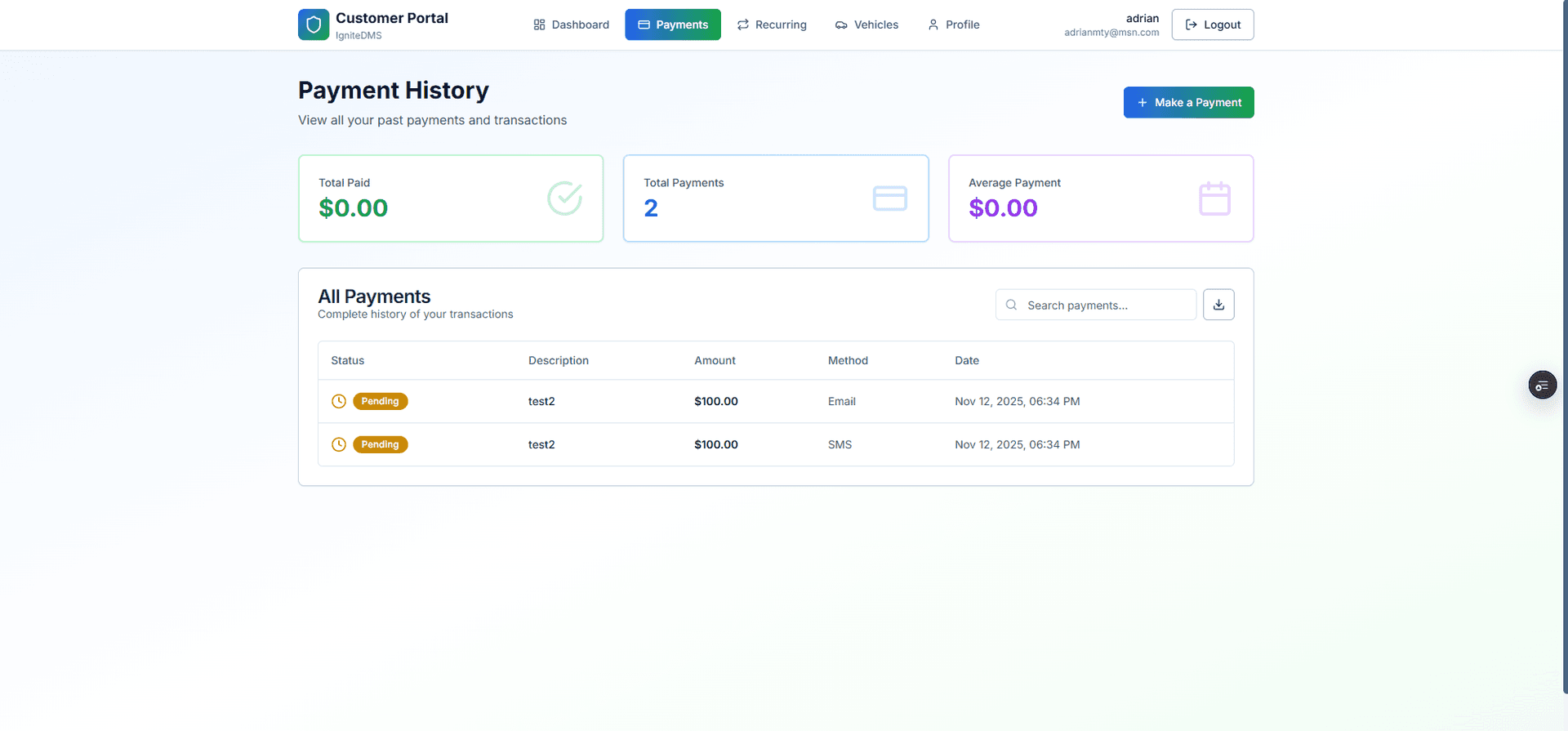 Payment History Portal - Track all payments with clear status indicators and detailed transaction information