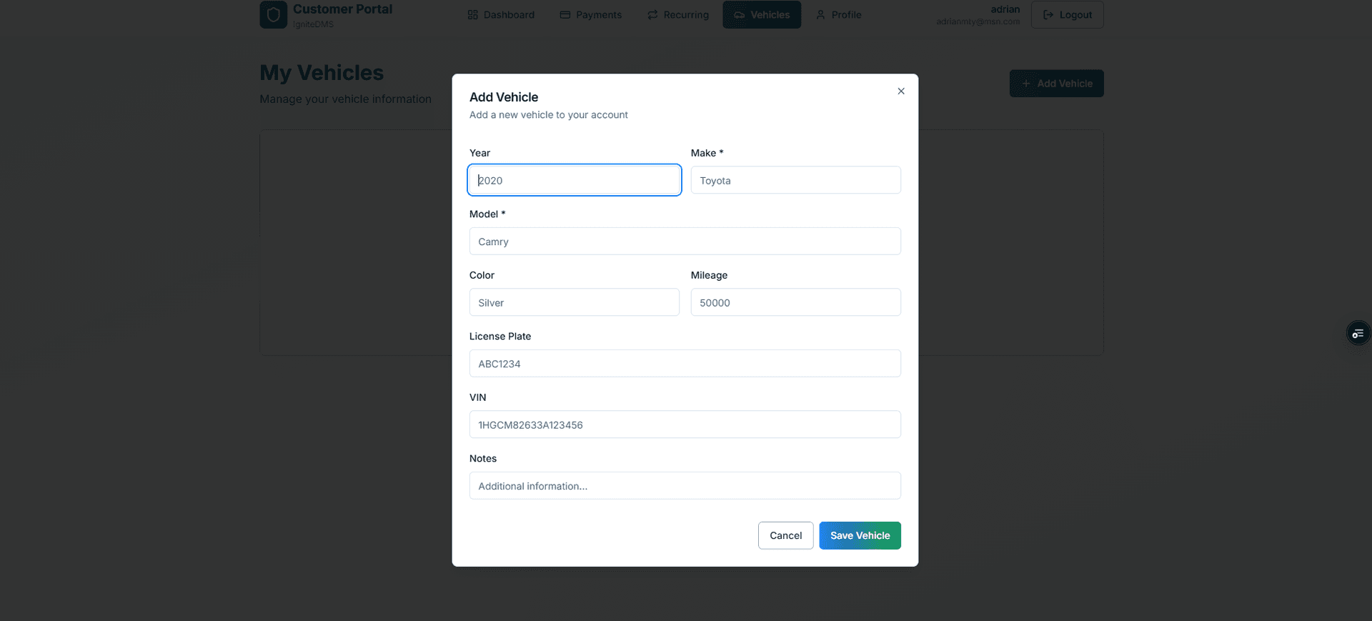 Vehicle Payment Management - Track payments by vehicle and manage account information
